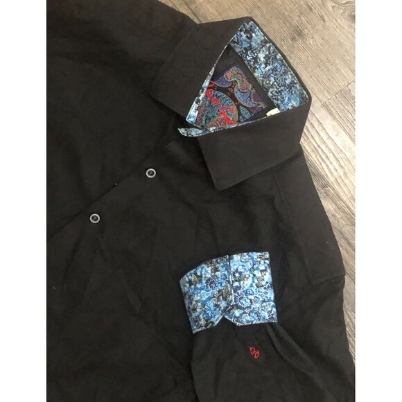Robert Graham Mens Medium Black Button Down Shirt with Turn Cuffs - Picture 1 of 5